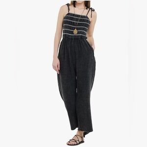 Noflik Black and White Wide Leg Tie Strap Jumpsuit Gauzy Style Boho 
Size XL NWT